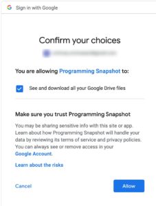 Abbildung 8: Noch eine Best&auml;tigung, und Google erstellt einen Access-Token, mit dem die App auf das Drive zugreifen kann.