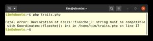 Abbildung 3: Hier erkennt PHP&nbsp;8, dass die Klasse &raquo;Kreis&laquo; die Funktion &raquo;flaeche()&laquo; falsch implementiert.