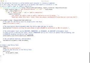 Abbildung 5: Auch Policy-Regeln lassen sich in Pulumi in Python-Notation anlegen. Das setzt jedoch die Enterprise-Version der Lösung voraus, die es nur gegen Geld gibt.