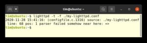 Abbildung 1: Mit dem Parameter »-t« testet Lighttpd lediglich die Syntax auf Fehler.
