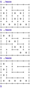Abbildung 3: Drei verschiedene 5x4-Labyrinthe mit Pfaden vom Start links oben zum Ziel rechts unten.