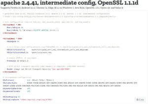 Abbildung 4: Oberhalb der resultierenden Konfiguration gibt der Mozilla-Generator an, ab welcher Webbrowser-Version jeweils ein HTTPS-Zugriff gelingt.