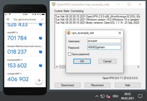 Abbildung 1: Anmeldung bei OpenVPN mit Google-Authenticator-App und Passwort.