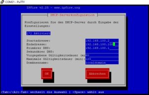 Abbildung 3: Die Einrichtung eines DHCP-Servers unter IPFire.