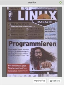 Abbildung 7: Der Speicherdialog von Skanlite zeigt die Vorlage verkleinert an.