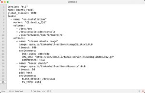 Abbildung 4: Das Bootstrapping in Tinkerbell funktioniert über Templates und Docker-Container. Im gezeigten Beispiel schreibt Tinkerbell ein Ubuntu-Image auf die Festplatte.