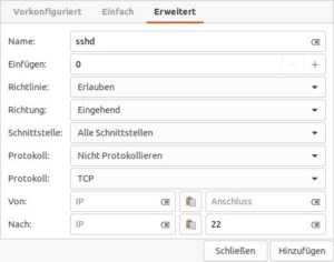 Abbildung 5: Diese Regel blockiert den Zugriff auf den Port 22 via TCP.