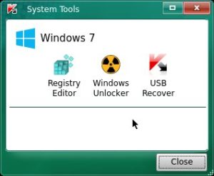 Abbildung 9: Kaspersky hat auf der Rettungsdisk einige zusätzliche Werkzeuge für Windows installiert.