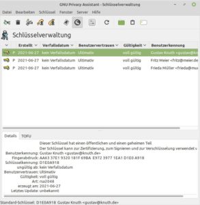 Abbildung 2: Die Schlüsselliste ist in GPA sehr einfach gestaltet.