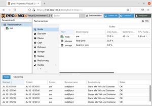 Abbildung 2: Mit Proxmox VE 7.0 verwalten Sie virtuelle Maschinen und Container komfortabel über ein Web-Interface.
