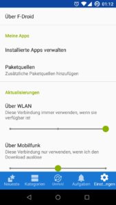 Abbildung 5: Die F-Droid-App bietet umfangreiche Konfigurationsm&ouml;glichkeiten.