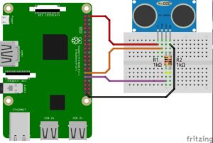 Abbildung 5: Der Schaltplan für das Anbinden eines HC-SR04 am Raspberry Pi.