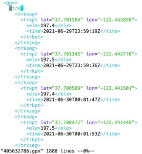 Abbildung 6: Die heruntergeladenen JSON-Daten, konvertiert ins GPX-Format.