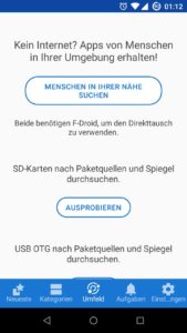 Abbildung 6: F-Droid kann Apps auch ohne Internet-Verbindung via Bluetooth oder USB austauschen und installieren.