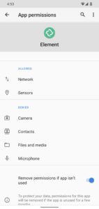 Abbildung 8: Pro App lassen sich die beiden neuen Berechtigungen für die Nutzung des Netzwerks und der Sensoren einstellen.