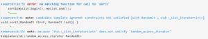 Abbildung 6: Fehlgeschlagene Instanziierung von »sort1(myList.begin(), myList.end())«.