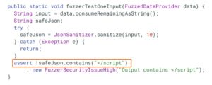 Abbildung 2: Ein eingebettetes Skript in JSON Sanitizer.