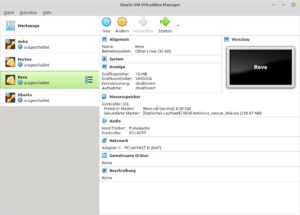 Abbildung 5: Die Virtualbox – hier mit vier installierten Gastsystemen – wirkt optisch recht modern.