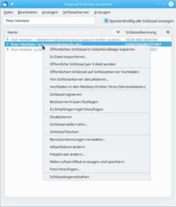 Abbildung 1: Die Optionen zum Verwalten des eigenen Schl&uuml;ssels finden sich im Kontextmen&uuml;.
