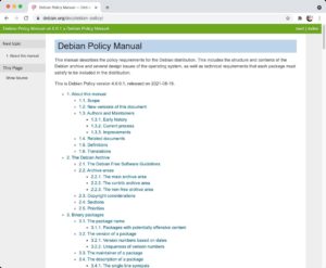 Abbildung 2: Das Debian Policy Manual, die Bibel des Paket-Maintainers, gibt diesem auf Punkt und Komma vor, wie Updates abzulaufen haben. Es ist maßgeblich für Debians Ruf verantwortlich, sich gut aktualisieren zu lassen.