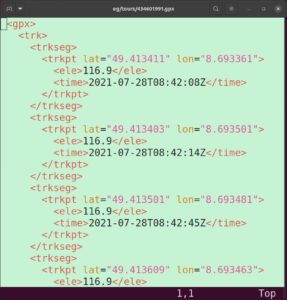 Abbildung 2: Die XML-Daten aus der GPX-Datei beschreiben einen Wanderweg.