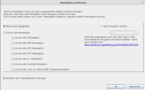 Abbildung 4: Vorhandene Metadaten werden in jExiftoolGUI bei Bedarf schnell gelöscht.