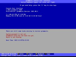 Abbildung 1: Die Groupware Grommunio bootet nach der Installation in ein textbasiertes User-Interface.