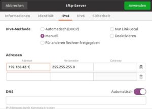 Abbildung 1: Die Konfiguration der Netzwerkparameter auf dem Host-Rechner.