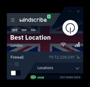 Abbildung 1: Optisch nicht besonders schön, jedoch einfach zu bedienen: die Windscribe-App.