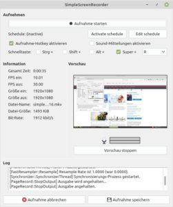 Abbildung 6: SimpleScreenRecorder bietet eine Echtzeit&uuml;berwachung der Aufnahme.