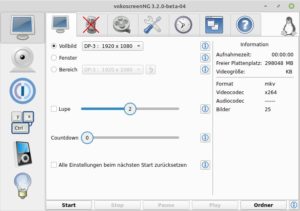 Abbildung 8: Optisch unkonventionell, jedoch leicht verst&auml;ndlich wirkt das Interface von VokoscreenNG.