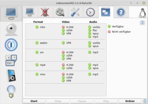 Abbildung 9: VokoscreenNG gestattet einen schnellen &Uuml;berblick &uuml;ber die im System installierten Codecs und Container-Formate.
