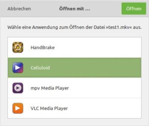 Abbildung 13: Blue Recorder erm&ouml;glicht die Auswahl einer Anwendung zur Wiedergabe der aufgenommenen Screencasts.