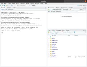 Abbildung 1: Das Hauptfenster der IDE RStudio gliedert sich übersichtlich in Bereiche auf.