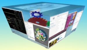 Abbildung 4: Mit Compiz gerät das Umschalten zwischen den virtuellen Desktops zum 3D-Ereignis.