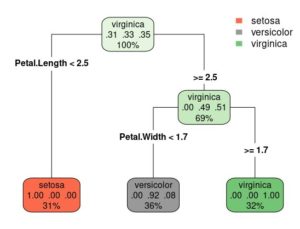 Abbildung 5: Die Visualisierung des Entscheidungsbaummodells mit den Iris-Daten.