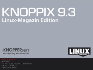 Abbildung 5: Der Knoppix-9.3-Bootscreen in der Grub-Variante für DVD-Boot per UEFI.
