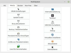 Abbildung 8: Das Menü von MultiSystem bietet umfangreiche Optionen.