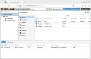 Abbildung 1: Unter der Distribution Proxmox&nbsp;VE verwalten Sie virtuelle Maschinen und Container komfortabel &uuml;ber eine Weboberfl&auml;che.