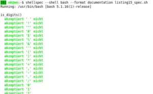 Abbildung 2: Shell-Spec führt den parametrisierten Test 95 Mal aus.