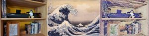 Abbildung 4: Ein Beispiel f&uuml;r Neural Style Transfer: Der Style der Welle vor Kanagawa (Mitte) wird auf den Content (links) &uuml;bertragen. Das Ergebnis (rechts) h&auml;ngt davon ab, wie sehr die Optimierung Style und Content-Treue priorisiert.