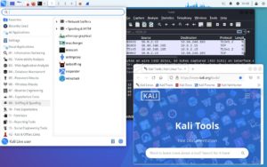 Abbildung 1: Kali Linux nutzt als Desktop XFCE, dessen Startmenü die mitgelieferten Werkzeuge nach Einsatzzweck sortiert.