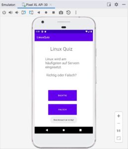 Abbildung 5: Die fertige Quiz-App in Aktion. Es bleibt noch viel Spielraum für Verbesserungen.