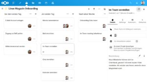 Abbildung 1: Ein einfaches Kanban-Board (hier in Nextcloud Decks) hilft beim Onboarding und erlaubt es, Prozesswissen zu sammeln.