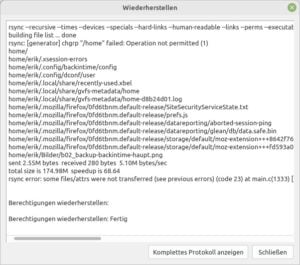 Abbildung 3: Back In Time gibt per Protokoll ausführlich Auskunft über die einzelnen Schritte.