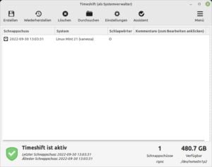 Abbildung 12: Timeshift ist nach wenigen Mausklicks einsatzbereit.