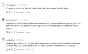 Abbildung 2: Nicht nur auf Reddit sind sich viele einig: Debians Schritt zur Firmware war längst überfällig. Quelle: Reddit.com