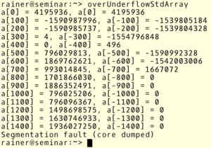 Abbildung 2: &Uuml;ber- und Unterlauf eines C++-Arrays.