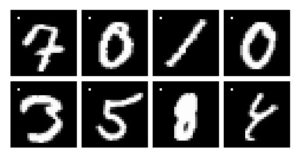 Abbildung 4: MNIST-Beispiele mit dem Trigger in der linken oberen Ecke.