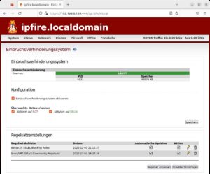 Abbildung 2: Hat man in IPFire einen Provider hinzugefügt, lässt sich die Einbruchserkennung von Suricata über die Weboberfläche scharf schalten.